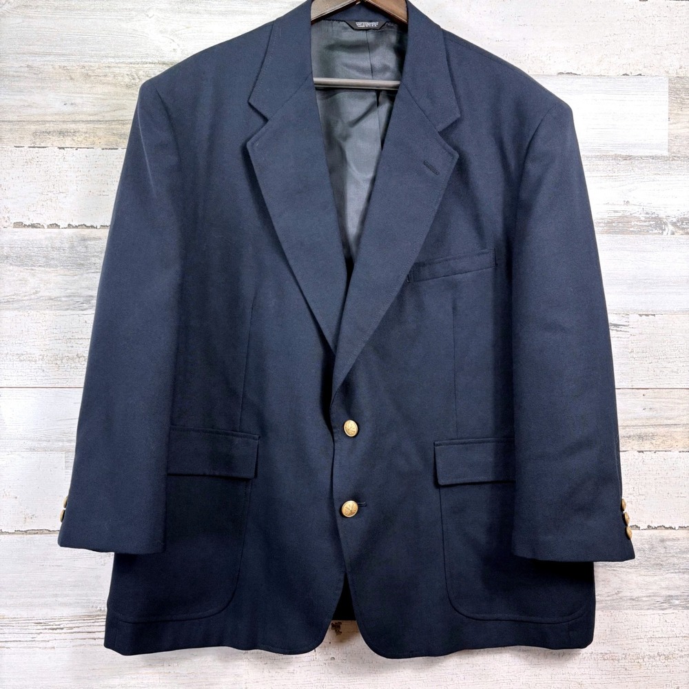 Cross & Winsor Blazer Wool 48S Navy Blue Gold Crest Button Old Money Preppy